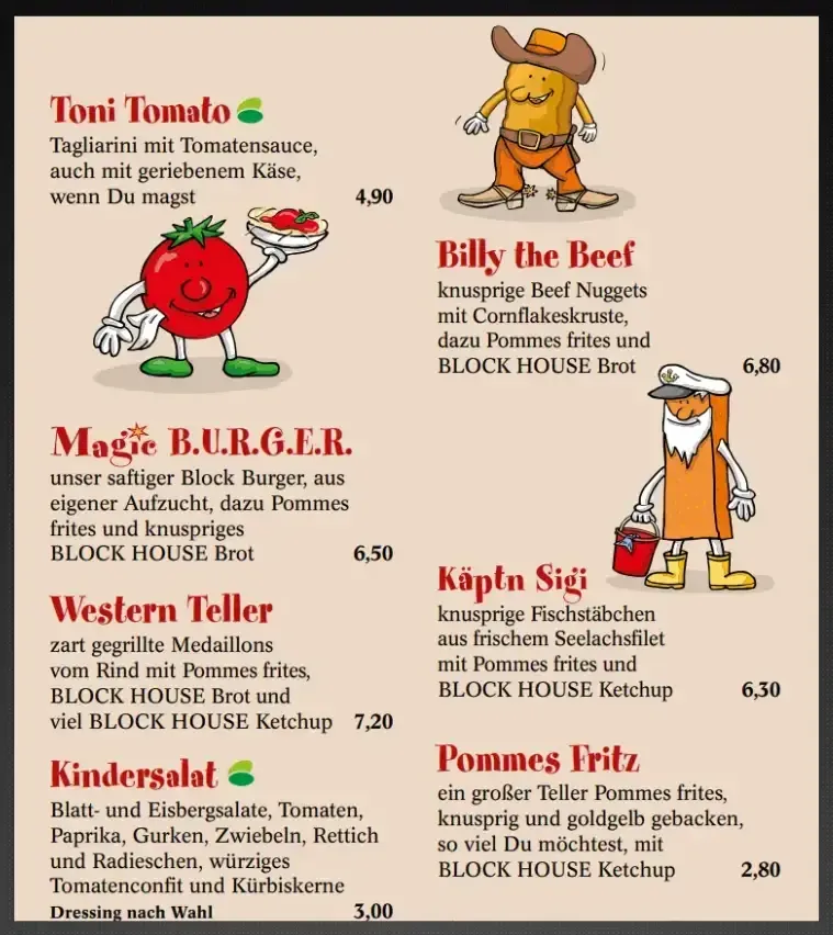 Block House Speisekarte