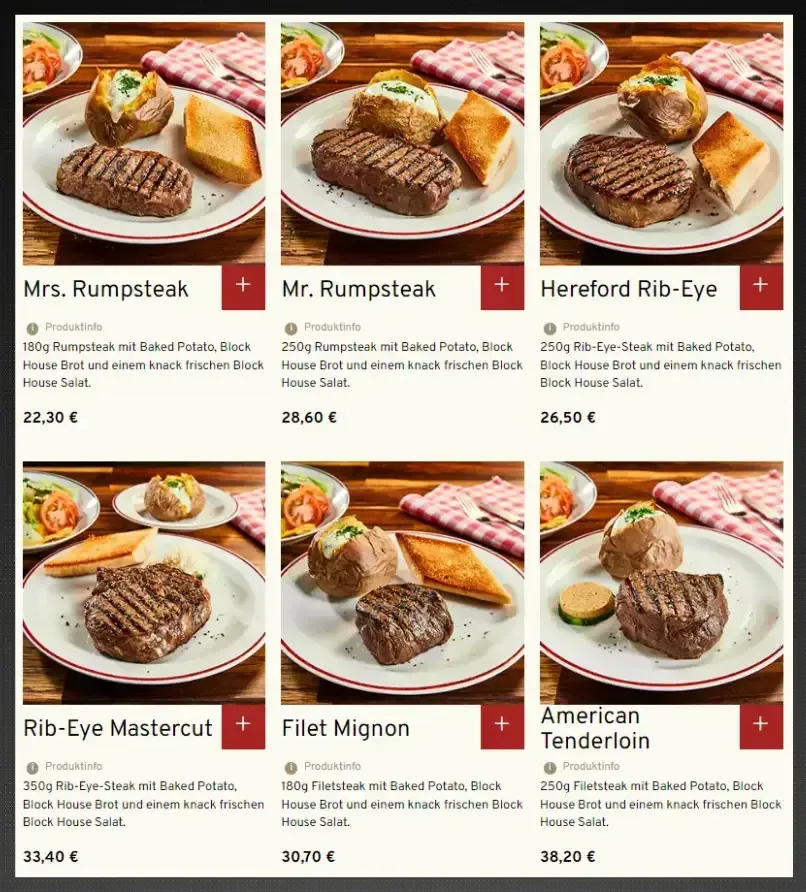 Block House Speisekarte