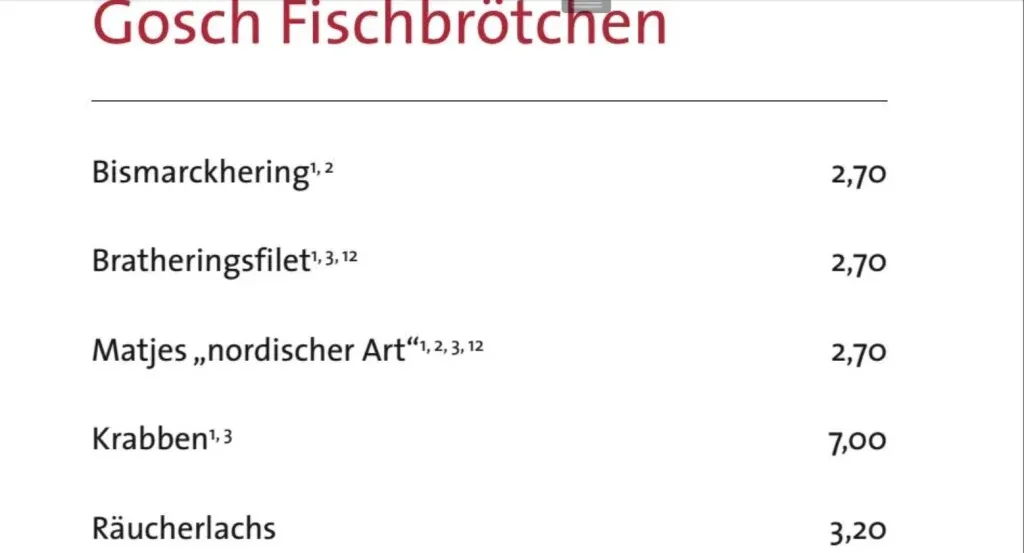 Gosch Speisekarte
