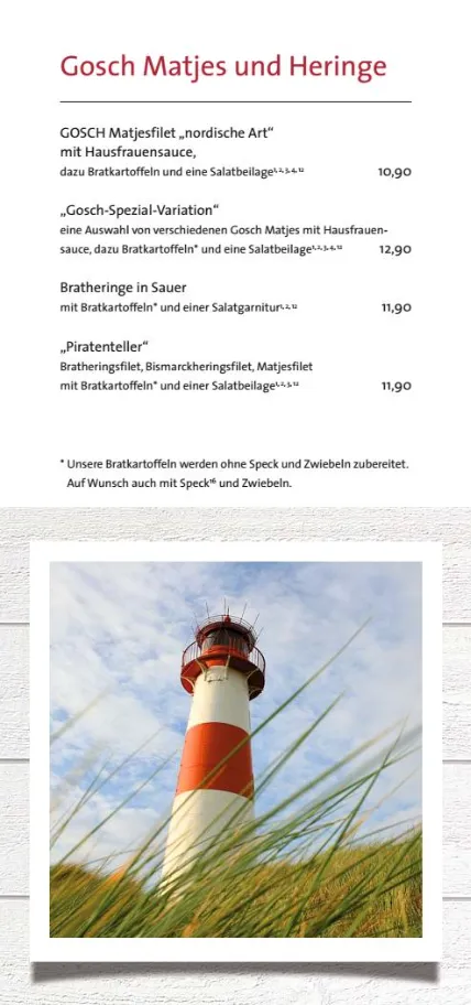 Gosch Speisekarte