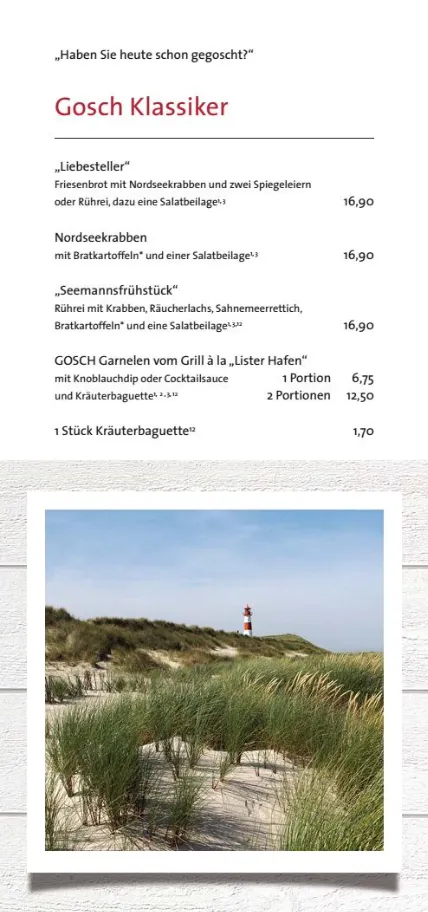 Gosch Speisekarte