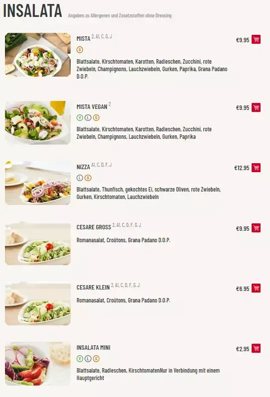 Vapiano Speisekarte Preise
